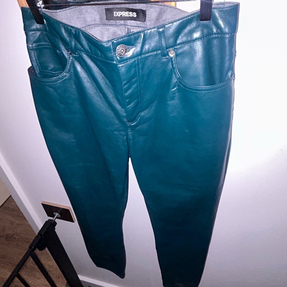 Express Faux Leather Pants – Green, Chic & Sleek